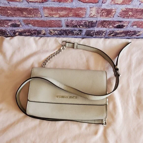 Michael Kors Jet Set Saffiano Leather 3in1 Crossbody Handbag Purse Light Grey - Picture 4 of 6